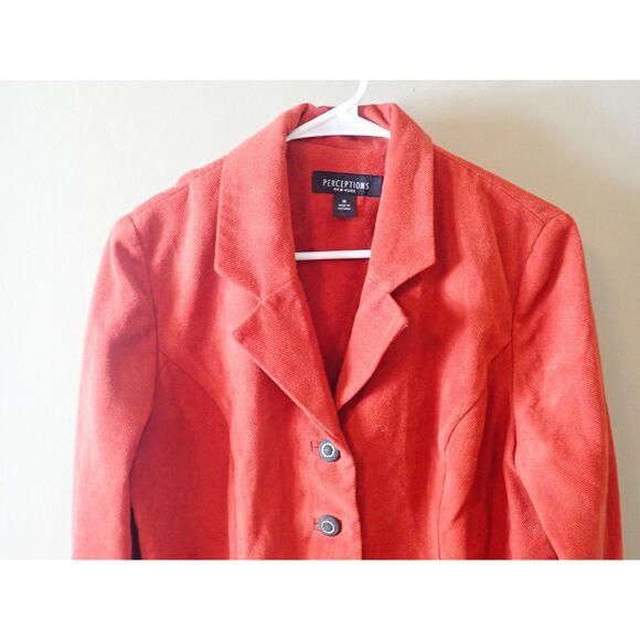 Perceptions New York Blazer Orange Gold Embellishments Size 8 Tweed - Picture 4 of 11